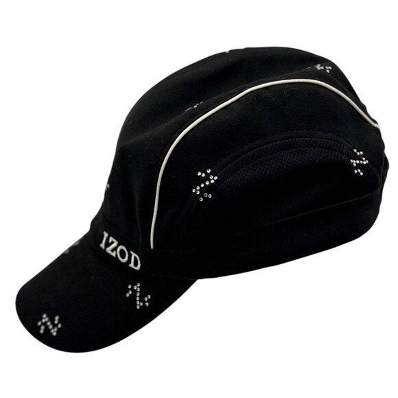 Izod One size Womens Black Summer Golf sport  Cap Rhinestone Pattern WhiteLogo - Picture 2 of 7